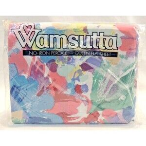 Vintage 80s Wamsutta Multicolored Bright 'Flower Show' Queen Flat NIP RARE HTF‎